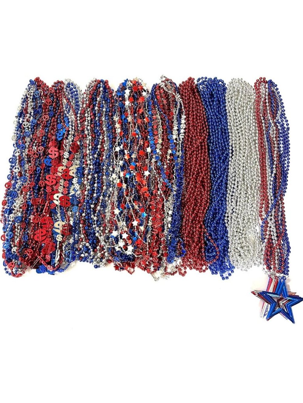 108 Pcs Patriotic 4th of July Bead Necklaces - Red, White & Blue Parade Decor